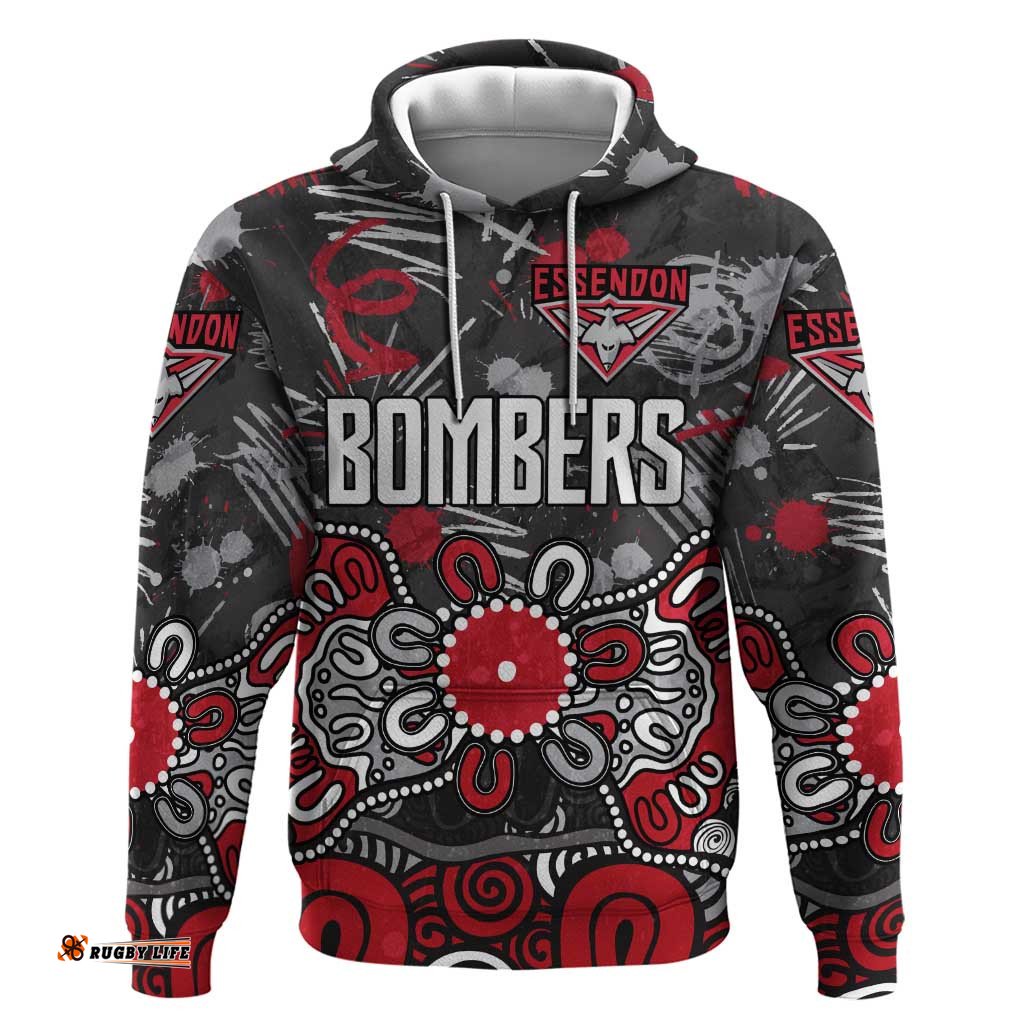 RugbyLife Shop Personalized Essendon Bombers Hoodie Aboriginal Dot Painting Graffiti Style TS04