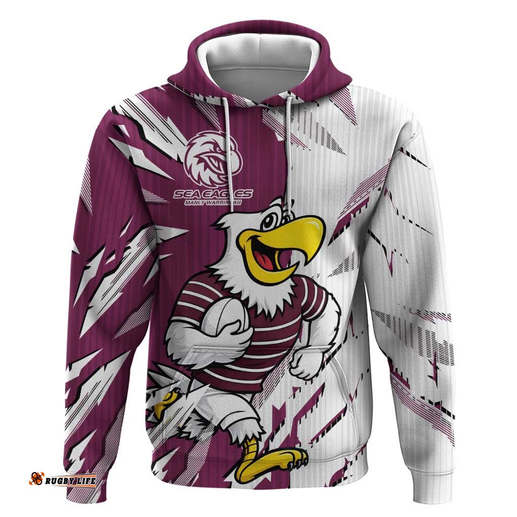 RugbyLife Shop Personalized Manly Warringah Sea Eagles Hoodie Dynamic Lightning Mascot Rugby Australia TS04