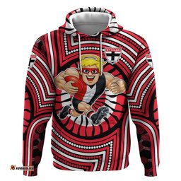 RugbyLife Shop St Kilda Football Club Hoodie Indigenous Monochrome Dot Art Mascot Style TS04
