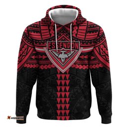 RugbyLife Shop Personalized Essendon Bombers Hoodie Polynesian Tribal Pattern Heritage Football TS04