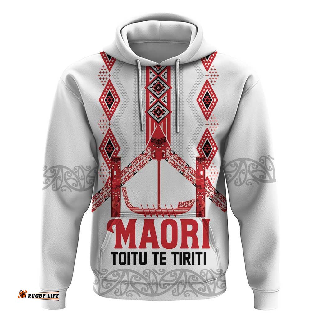 RugbyLife Shop Toitu Te Tiriti Waitangi Hoodie White Wharenui House LT9