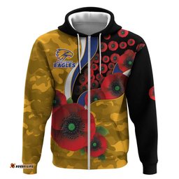 RugbyLife Shop West Eagles ANZAC Personalised Hoodie Lest We Forget Poppy Camo LT9