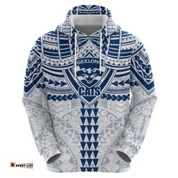 RugbyLife Shop Personalized Geelong Cats Hoodie Polynesian Tribal Pattern Heritage Football TS04
