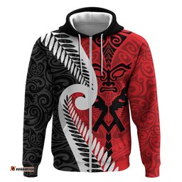 RugbyLife Shop Silver Fern Koru Swirls with Maori Ta Moko Hoodie LT9