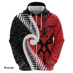 RugbyLife Shop Silver Fern Koru Swirls with Maori Ta Moko Hoodie LT9