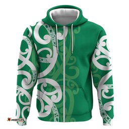 RugbyLife Shop Pounamu Green Maori Hoodie Koru Kowhaiwhai LT7