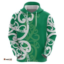 RugbyLife Shop Pounamu Green Maori Hoodie Koru Kowhaiwhai LT7