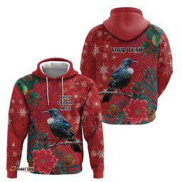RugbyLife Shop Tui Meri Kirihimete Personalised Hoodie Pohutukawa Flowers Red Motif LT9