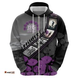RugbyLife Shop Personalised Remembering ANZAC Lest We Forget Hoodie Vintage Film Frame Memorial Purple Poppy LT9