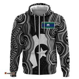 RugbyLife Shop Torres Strait Islander Hoodie Flag Feather Headdress Indigenous Dotwork Tribal Art TS04
