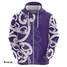 RugbyLife Shop Violet Green Maori Hoodie Koru Kowhaiwhai LT7