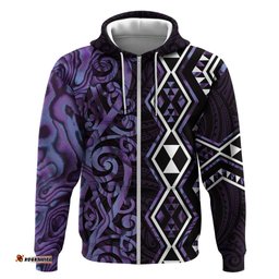 RugbyLife Shop Purple Aotearoa Hoodie Taniko Motifs With Paua Shell Kowhaiwhai LT14