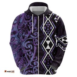 RugbyLife Shop Purple Aotearoa Hoodie Taniko Motifs With Paua Shell Kowhaiwhai LT14