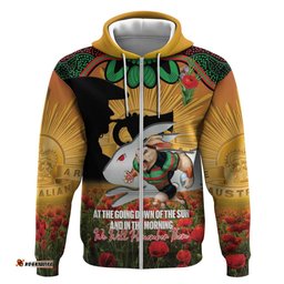 RugbyLife Shop Personalised Rabbitohs Rugby ANZAC Day Hoodie Last Post Poppy We Will Remember Them LT14