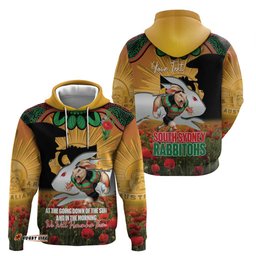 RugbyLife Shop Personalised Rabbitohs Rugby ANZAC Day Hoodie Last Post Poppy We Will Remember Them LT14