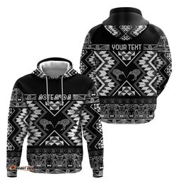 RugbyLife Shop Personalised Taniko Motifs Aotearoa Hoodie Waitangi Kowhaiwhai Kiwi - Monochrome LT7