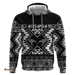RugbyLife Shop Personalised Taniko Motifs Aotearoa Hoodie Waitangi Kowhaiwhai Kiwi - Monochrome LT7