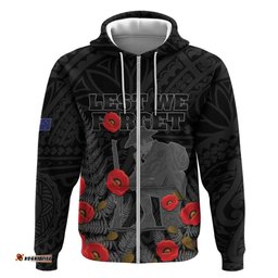 RugbyLife Shop Personalised New Zealand ANZAC Day Hoodie Lest We Forget Soldier Memorial LT15