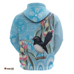 RugbyLife Shop Willie wagtail Australia Hoodie Eucalyptus Blossoms Aboriginal Art LT14