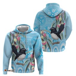 RugbyLife Shop Willie wagtail Australia Hoodie Eucalyptus Blossoms Aboriginal Art LT14