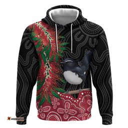 RugbyLife Shop Willie wagtail Australia Hoodie Aussie Bottlebrushes Aboriginal Art LT14