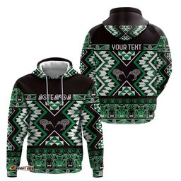 RugbyLife Shop Personalised Taniko Motifs Aotearoa Hoodie Waitangi Kowhaiwhai Kiwi - Green LT7