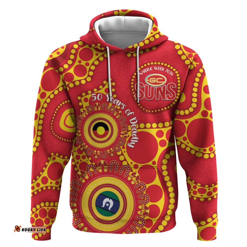 RugbyLife Shop Suns NAIDOC Week 2026 Personalised Hoodie 50 Years of Deadly Aboriginal Art LT14