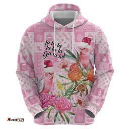 RugbyLife Shop Sweet Pink Cockatoos Aussie Santa Hoodie Australia Christmas Vibes LT9