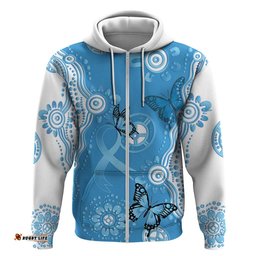 RugbyLife Shop World Diabetes Day Australia Hoodie Blue Ribbon Butterfly Aboriginal Art LT14