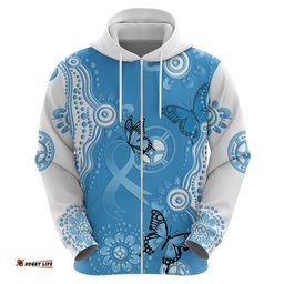 RugbyLife Shop World Diabetes Day Australia Hoodie Blue Ribbon Butterfly Aboriginal Art LT14