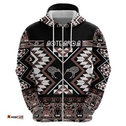 RugbyLife Shop Personalised Taniko Motifs Aotearoa Hoodie Waitangi Kowhaiwhai Kiwi - Mocha LT7