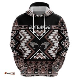 RugbyLife Shop Personalised Taniko Motifs Aotearoa Hoodie Waitangi Kowhaiwhai Kiwi - Mocha LT7