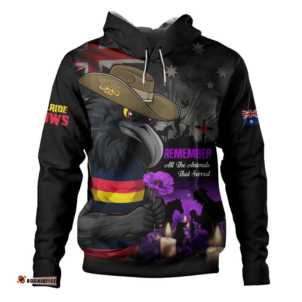 Adelaide Crows Hoodie Anzac Day In Memory Of Animals That Served