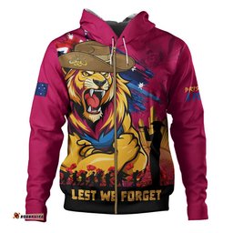 Brisbane Lions Hoodie ANZAC Inspired Football Fan Memorial Design