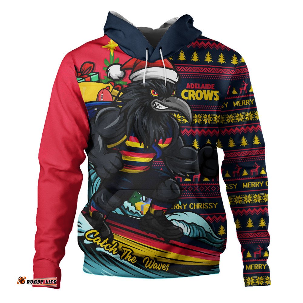 Adelaide Crows Hoodie Christmas Holiday Santa Rides The Waves