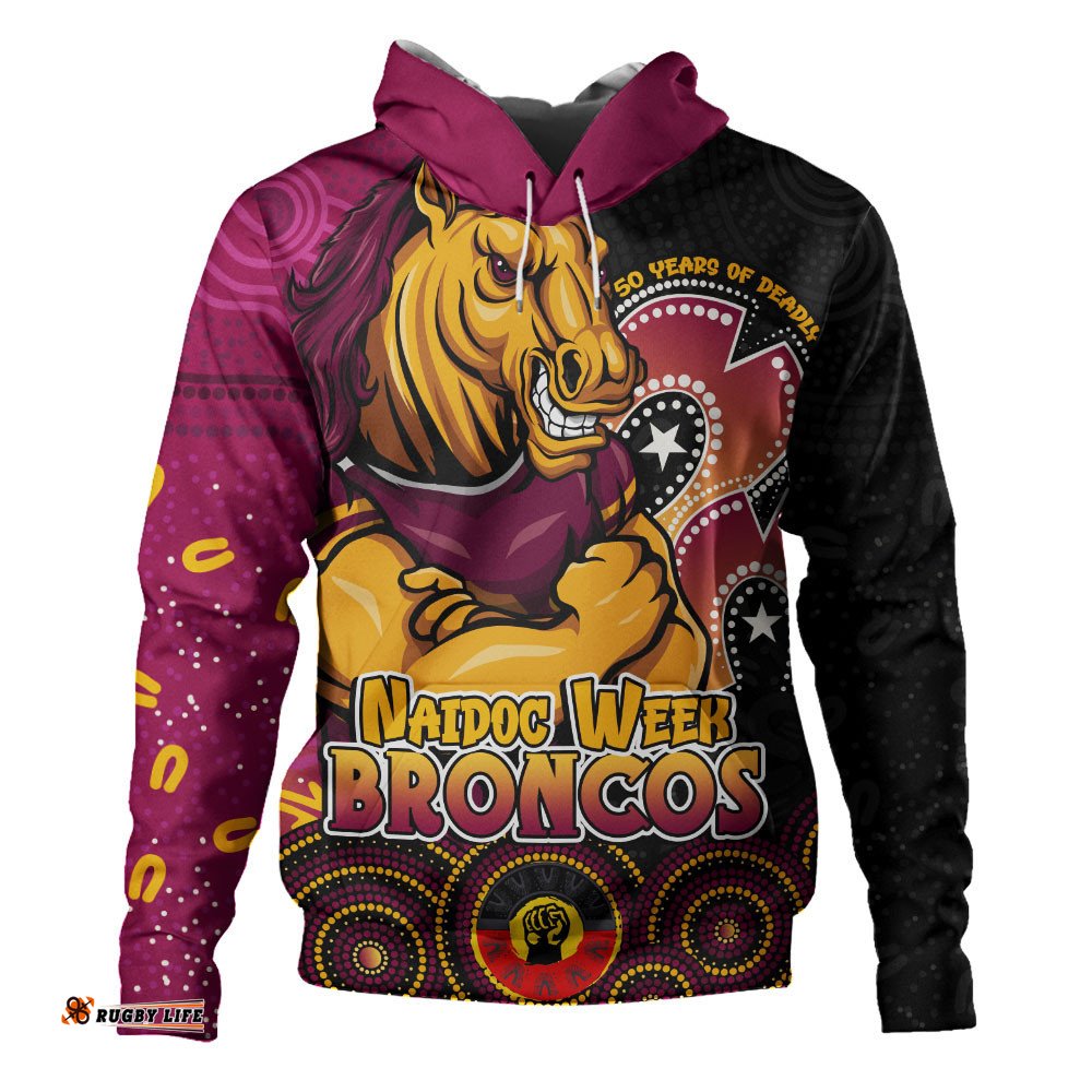Brisbane Broncos Hoodie NAIDOC Week 50 Years Of Deadly Indigenous Pattern