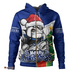 Canterbury-Bankstown Bulldogs Hoodie Santa Scoring Touchdown On Christmas Game Day