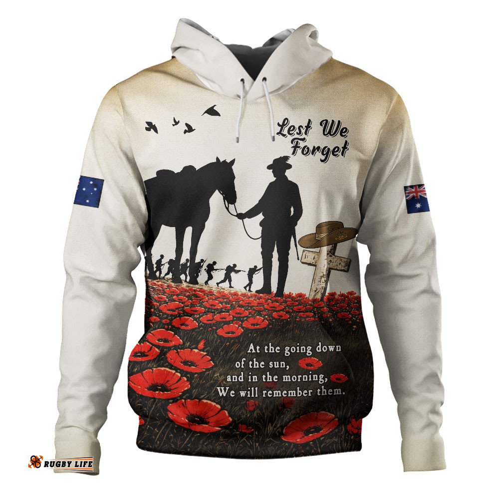 Australia Hoodie Lest We Forget Light Horse Dawn Field