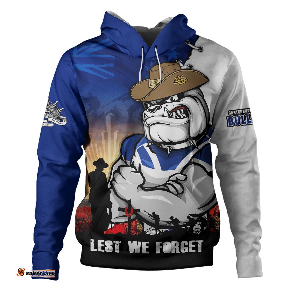 Canterbury-Bankstown Bulldogs Hoodie Anzac Day Lest We Forget Silent Dawn