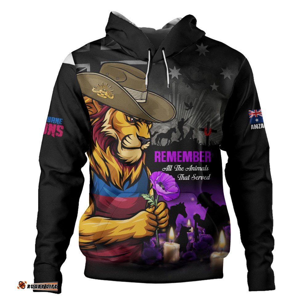 Brisbane Lions Hoodie Anzac Day In Memory Of Animals That Served