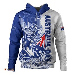 Australia Hoodie Australia Day Kangaroo Surfboard Blue Skyline Celebration