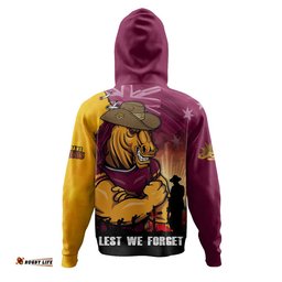 Brisbane Broncos Hoodie Anzac Day Lest We Forget Silent Dawn
