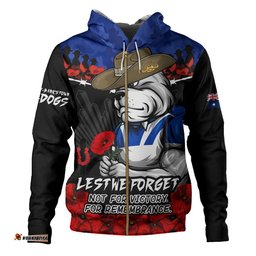 Canterbury-Bankstown Bulldogs Hoodie ANZAC Day Red Poppy And Brave Hearts Remembrance