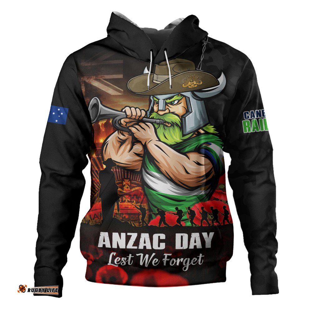 Canberra Raiders Hoodie Anzac Day Rising Dawn Ceremony Lest We Forget Courage