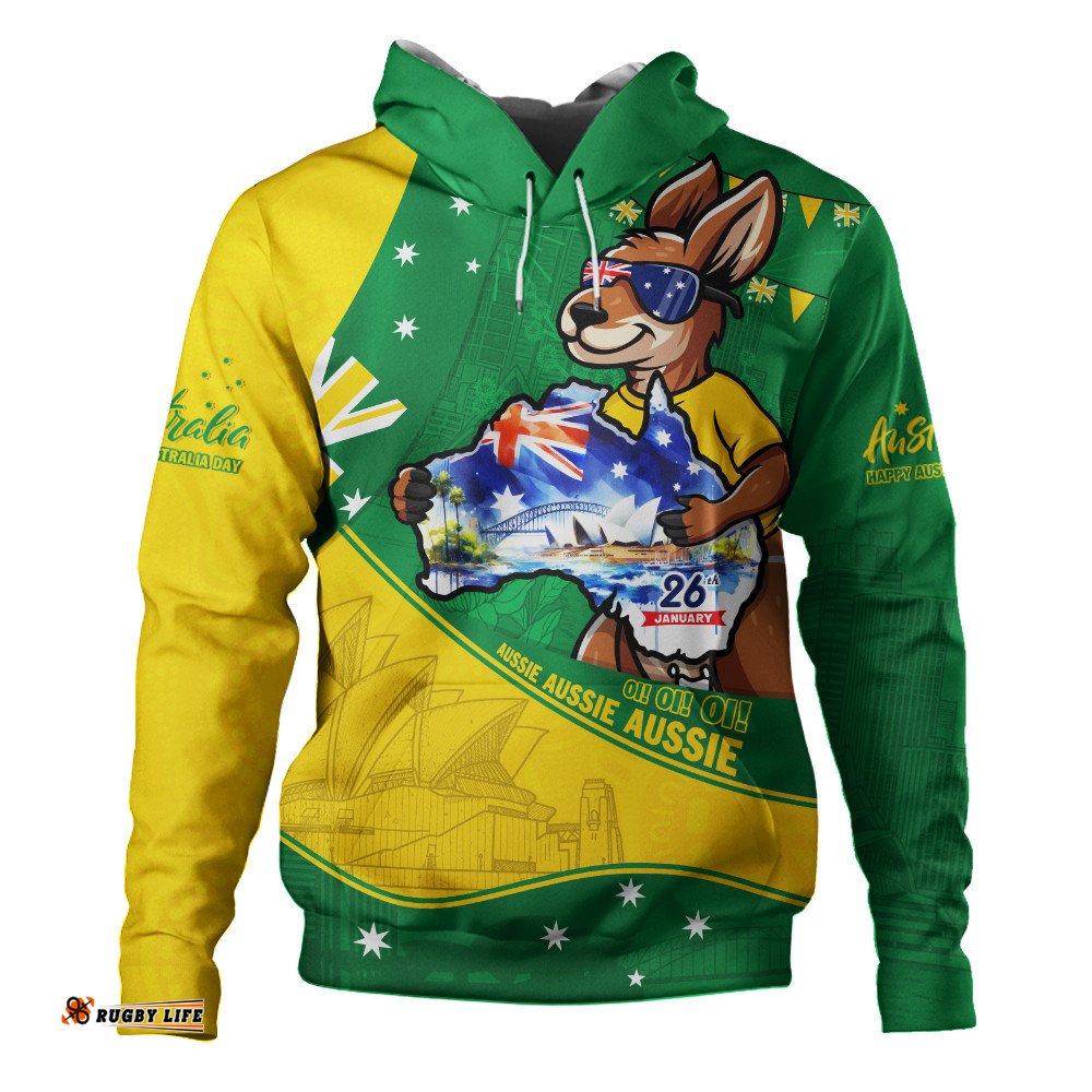 Australia Hoodie Australia Day Kangaroo Green Gold Spirit 26 January Holiday