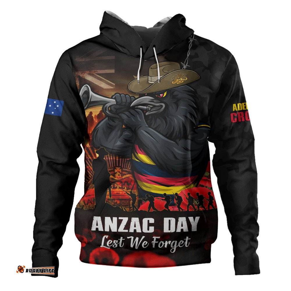 Adelaide Crows Hoodie ANZAC Day Lest We Forget Red Poppy And Honor The Brave Tribute