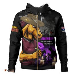 Brisbane Broncos Hoodie Anzac Day Purple Poppy And Animals That Served