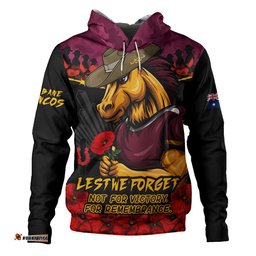 Brisbane Broncos Hoodie ANZAC Day Red Poppy And Brave Hearts Remembrance