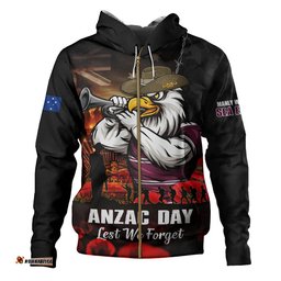 Manly Warringah Sea Eagles Hoodie Anzac Day Rising Dawn Ceremony Lest We Forget Courage