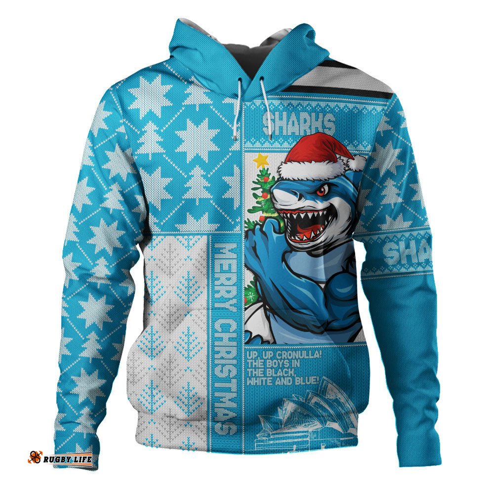 Cronulla-Sutherland Sharks Hoodie Christmas Magic Knit Style Winter Glow